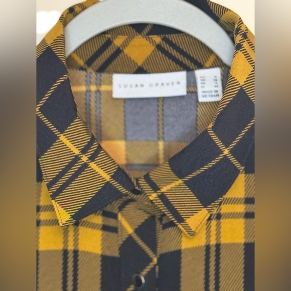 Susan Graver Asymmetrical Cut Plaid Patterned Button-Down Blouse - Picture 4 of 7